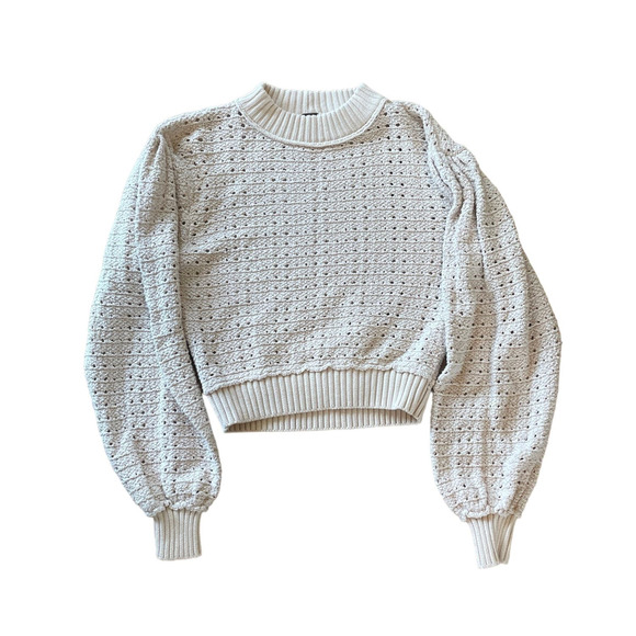 Womens FREE PEOPLE Cream Knit Sweater w/ Balloon Sleeves sz XS - Picture 1 of 6